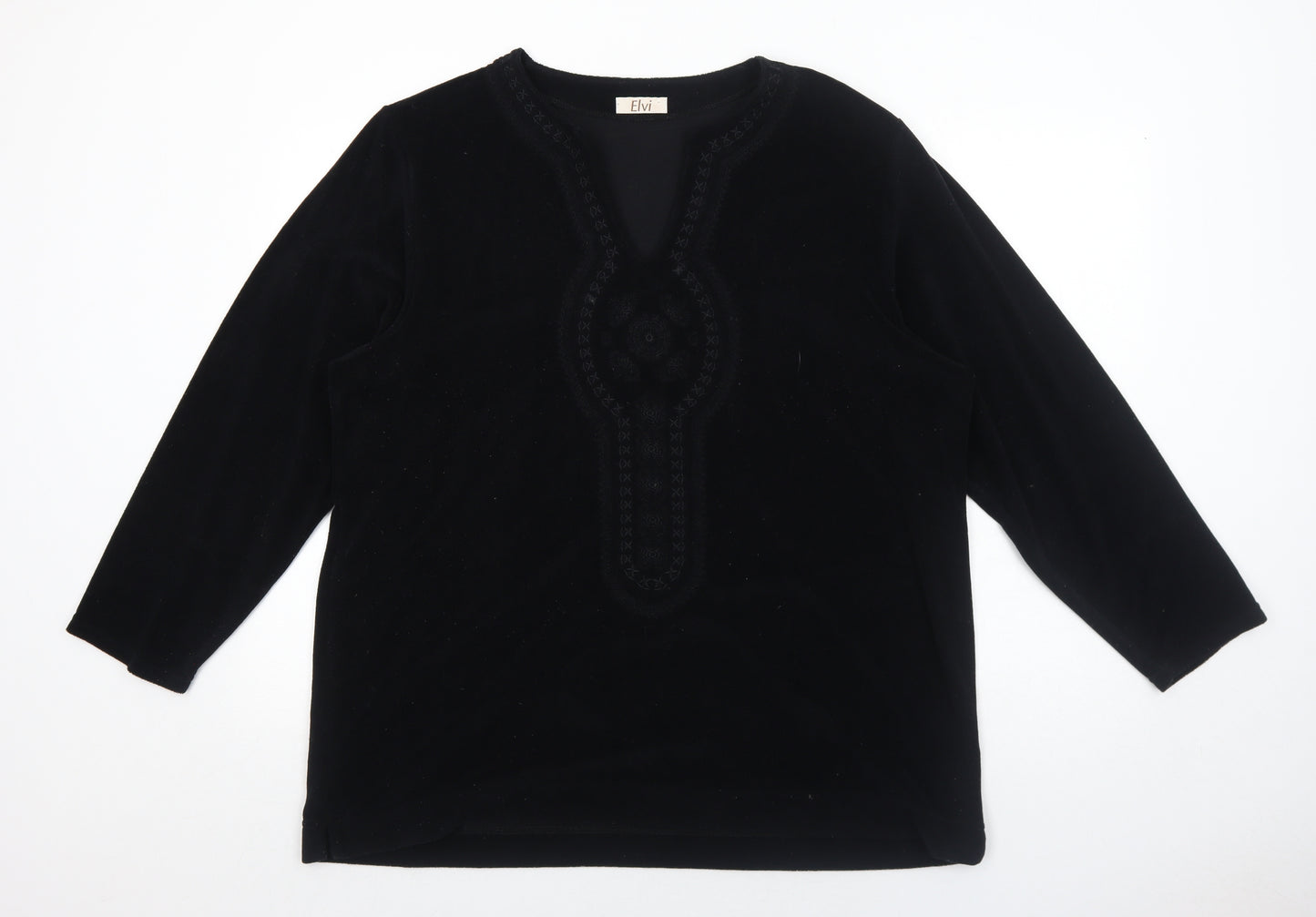 ELVI Womens Black Cotton Basic Blouse Size M V-Neck