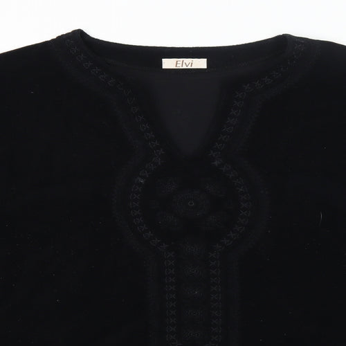 ELVI Womens Black Cotton Basic Blouse Size M V-Neck