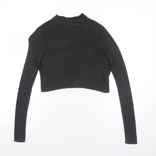 Select Womens Grey Mock Neck Cotton Pullover Jumper Size 10
