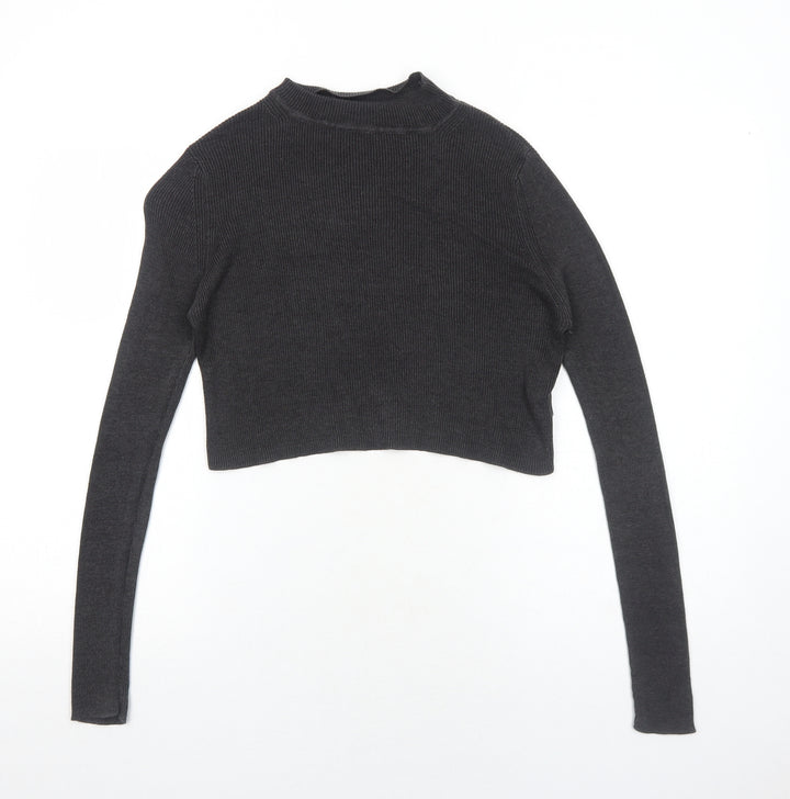 Select Womens Grey Mock Neck Cotton Pullover Jumper Size 10