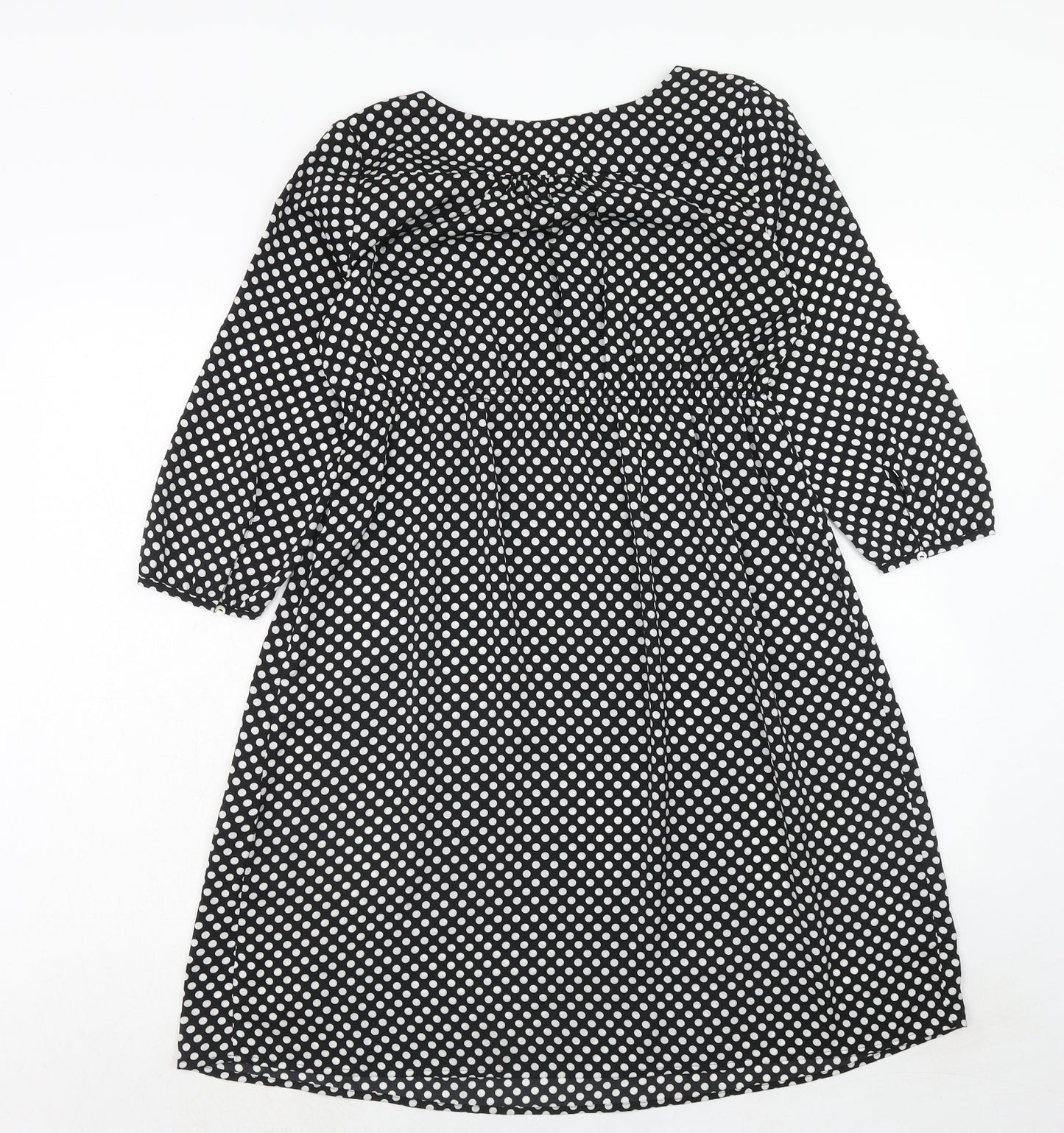 H&M Womens Black Polka Dot Polyester Trapeze & Swing Size S V-Neck Pullover