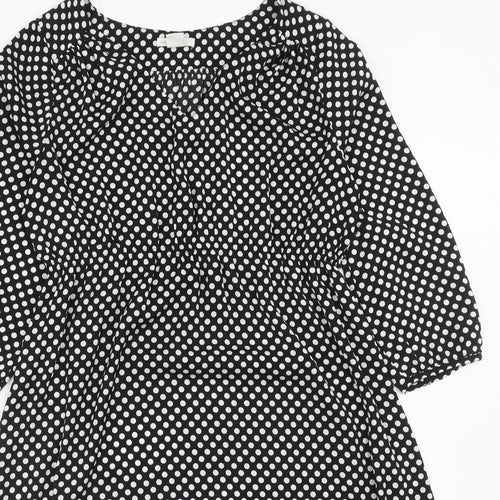 H&M Womens Black Polka Dot Polyester Trapeze & Swing Size S V-Neck Pullover