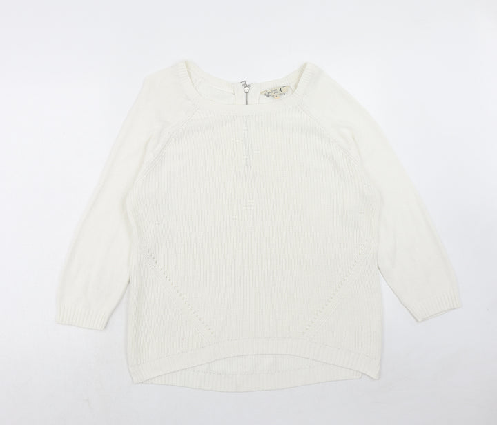 M&Co Womens White Round Neck Acrylic Pullover Jumper Size 16