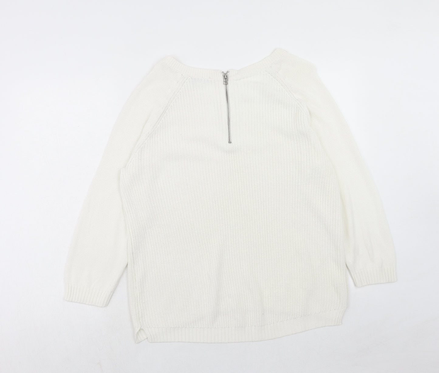M&Co Womens White Round Neck Acrylic Pullover Jumper Size 16