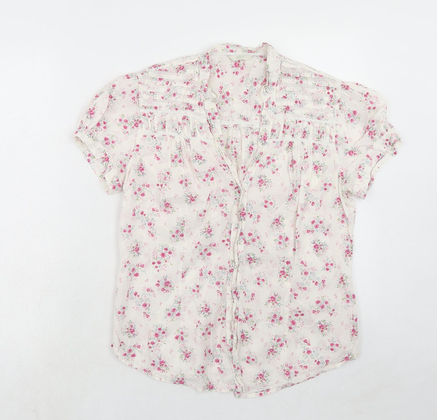 Marks and Spencer Womens Pink Floral Cotton Basic Blouse Size 14 V-Neck