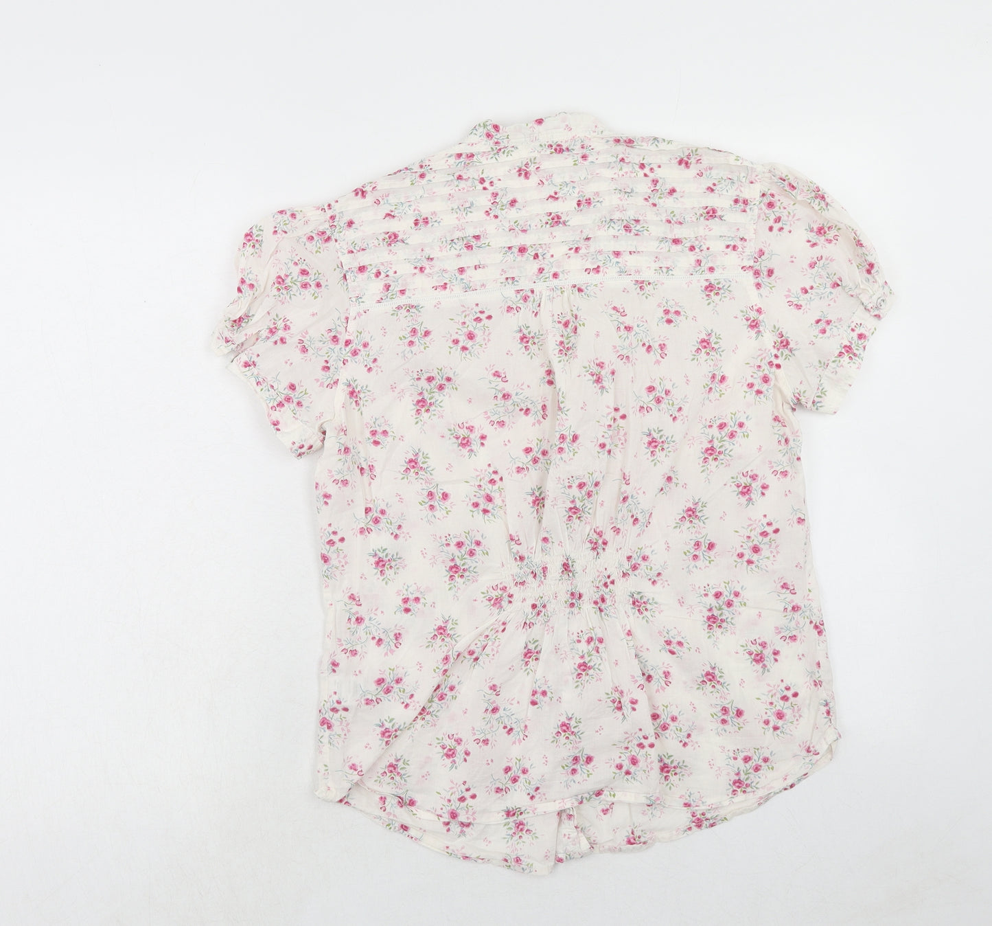 Marks and Spencer Womens Pink Floral Cotton Basic Blouse Size 14 V-Neck