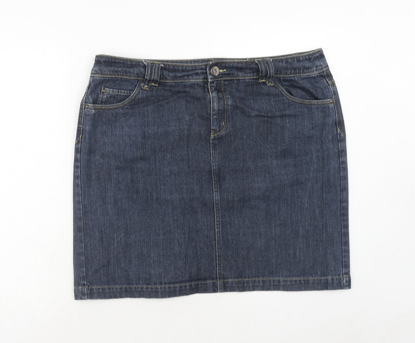 Debenhams Womens Blue Cotton A-Line Skirt Size 18 Zip