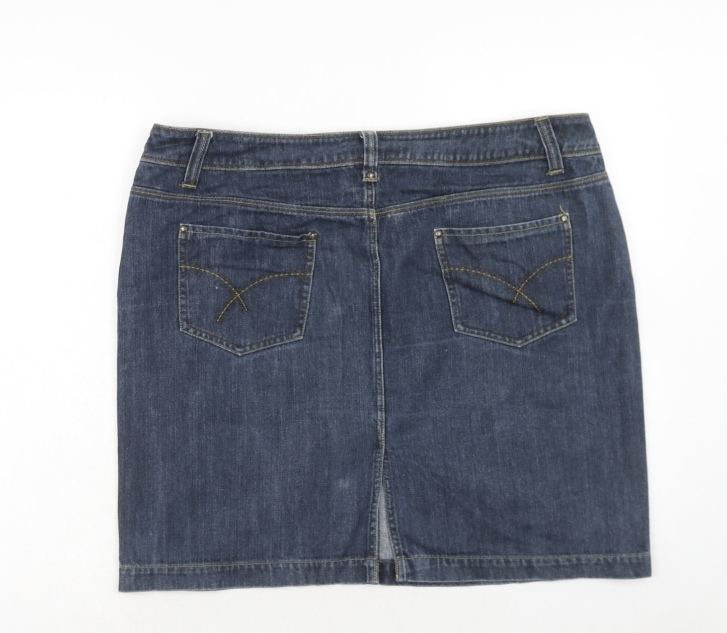 Debenhams Womens Blue Cotton A-Line Skirt Size 18 Zip
