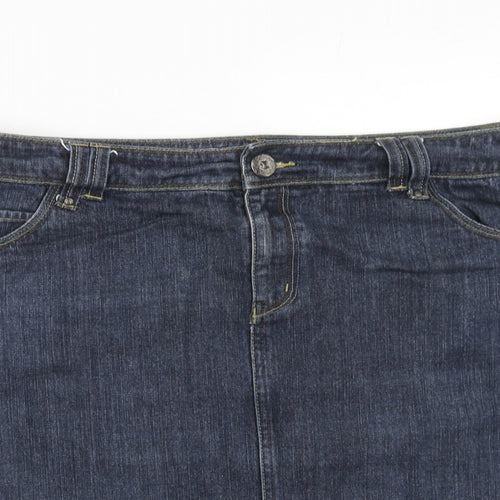 Debenhams Womens Blue Cotton A-Line Skirt Size 18 Zip