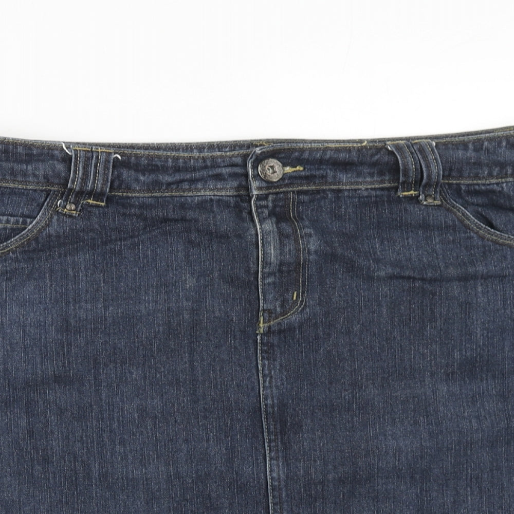 Debenhams Womens Blue Cotton A-Line Skirt Size 18 Zip