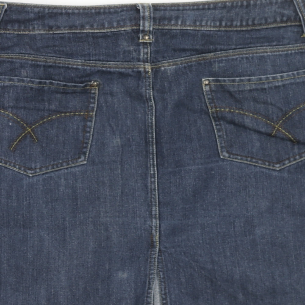 Debenhams Womens Blue Cotton A-Line Skirt Size 18 Zip