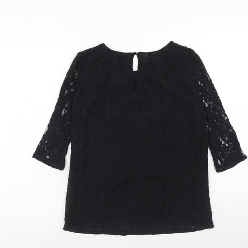 Mango Womens Black Geometric Polyester Basic Blouse Size S Round Neck