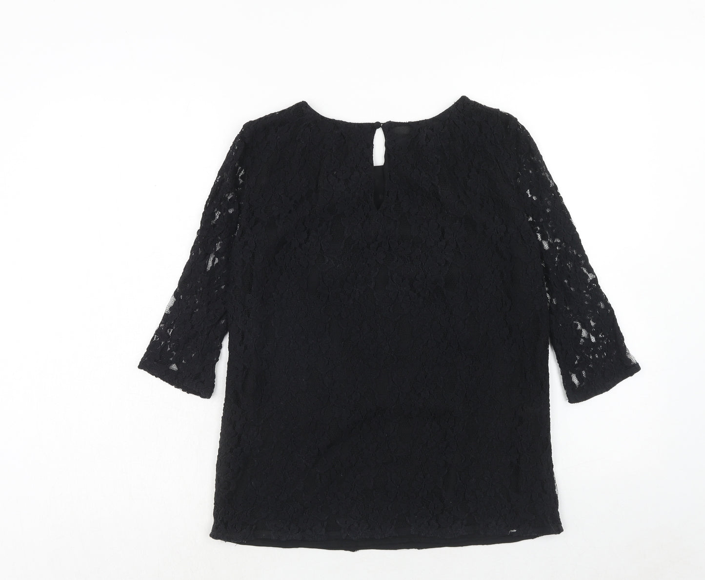 Mango Womens Black Geometric Polyester Basic Blouse Size S Round Neck