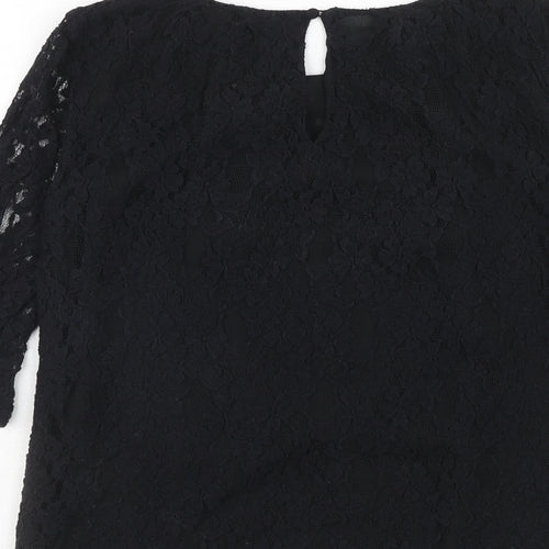 Mango Womens Black Geometric Polyester Basic Blouse Size S Round Neck