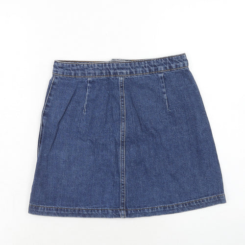 Topshop Womens Blue Cotton A-Line Skirt Size 26 in Button