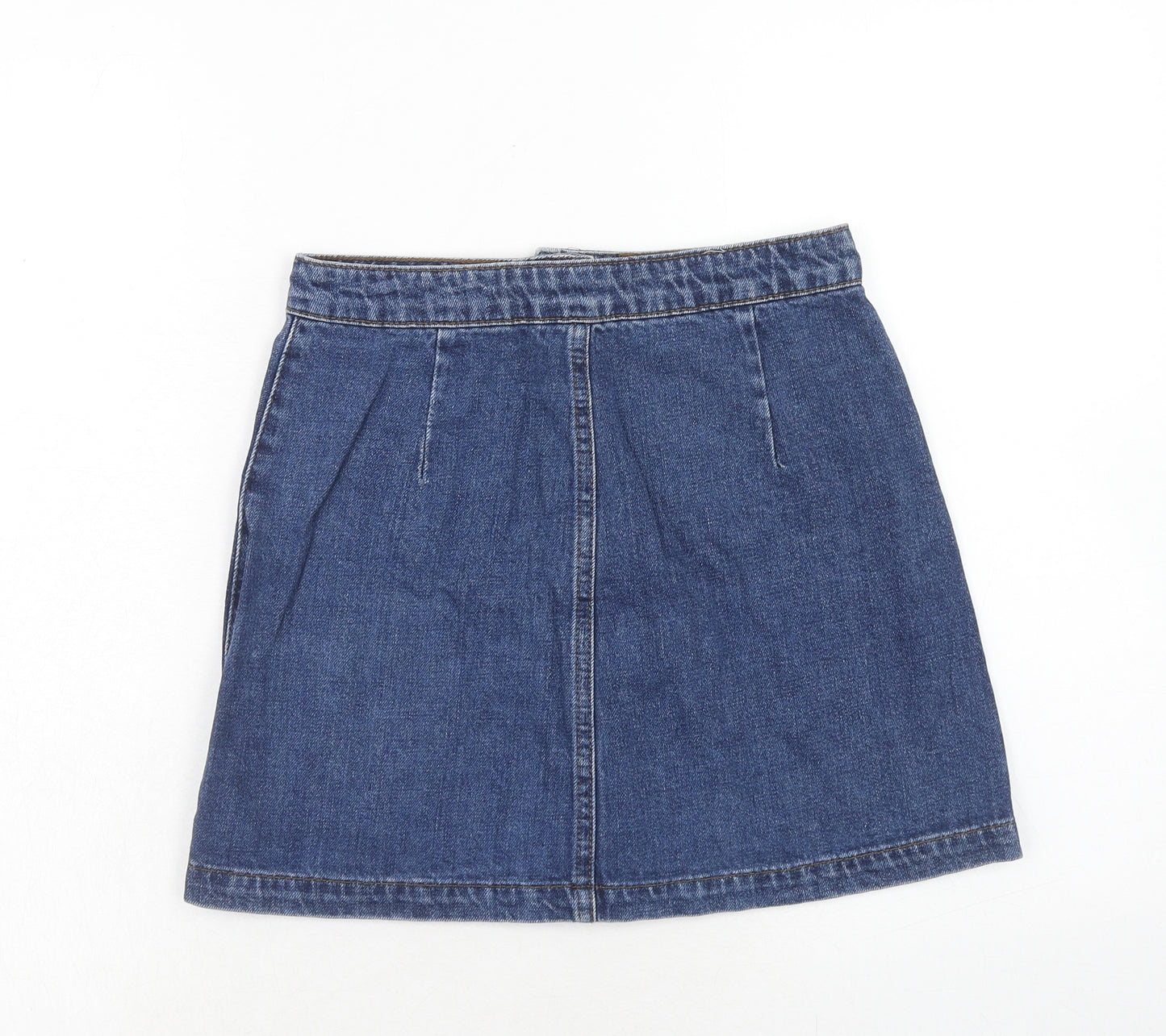 Topshop Womens Blue Cotton A-Line Skirt Size 26 in Button