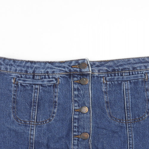 Topshop Womens Blue Cotton A-Line Skirt Size 26 in Button
