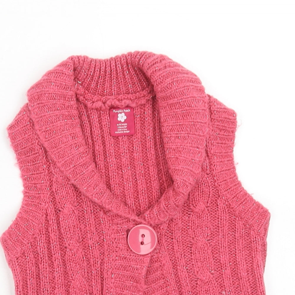 Pumkin Patch Girls Pink V-Neck Acrylic Cardigan Jumper Size 7 Years Button