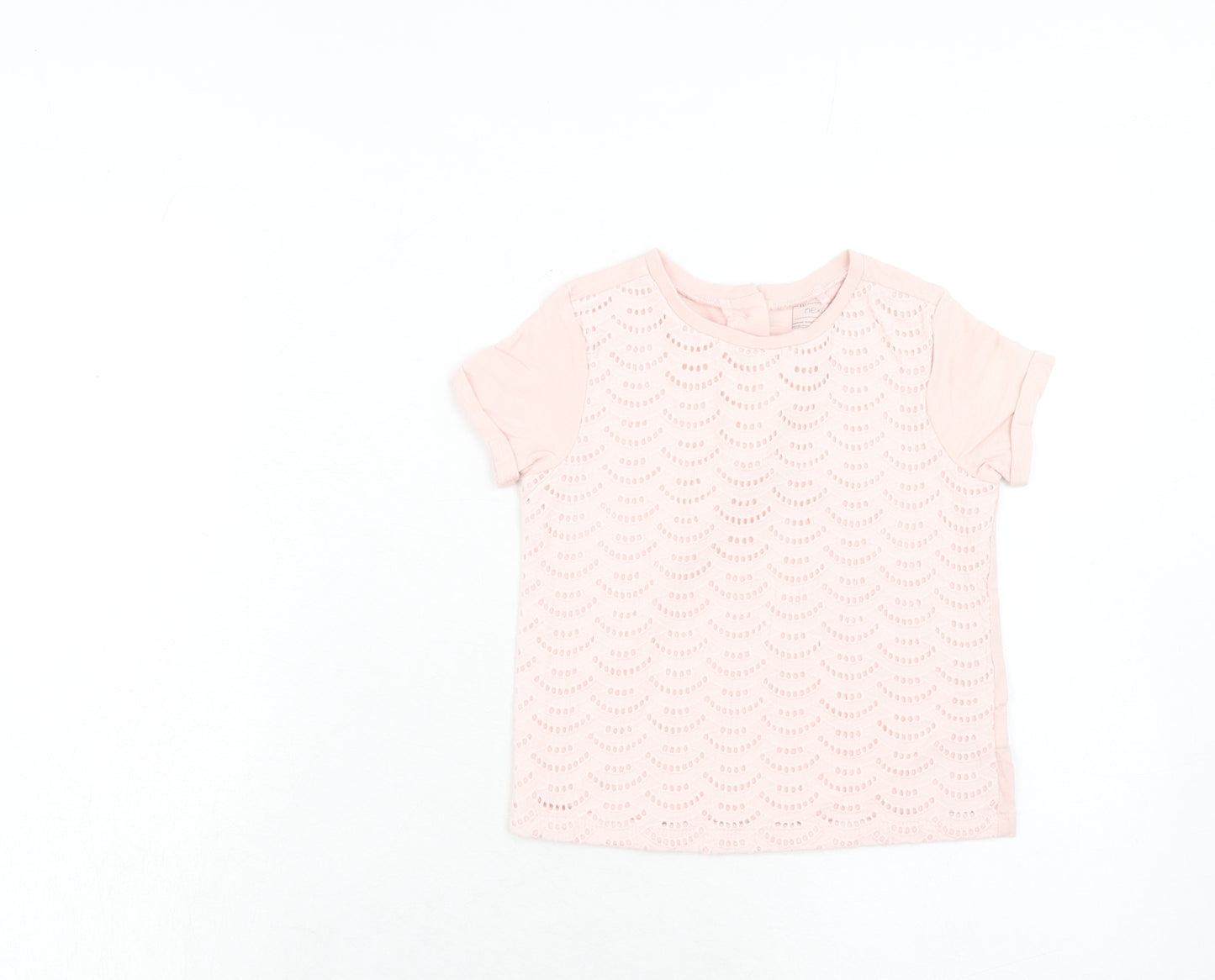 NEXT Girls Pink Cotton Basic T-Shirt Size 3-4 Years Round Neck Button