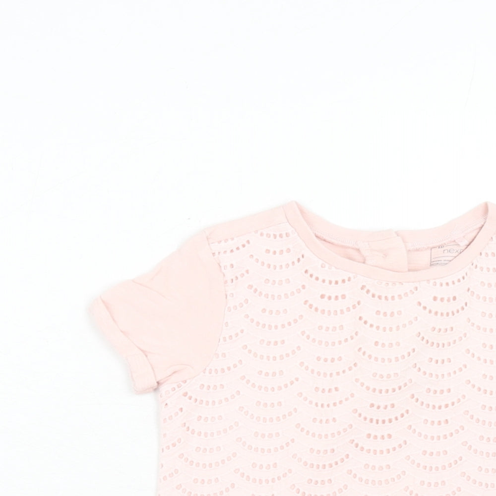 NEXT Girls Pink Cotton Basic T-Shirt Size 3-4 Years Round Neck Button