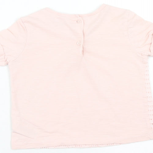 NEXT Girls Pink Cotton Basic T-Shirt Size 3-4 Years Round Neck Button