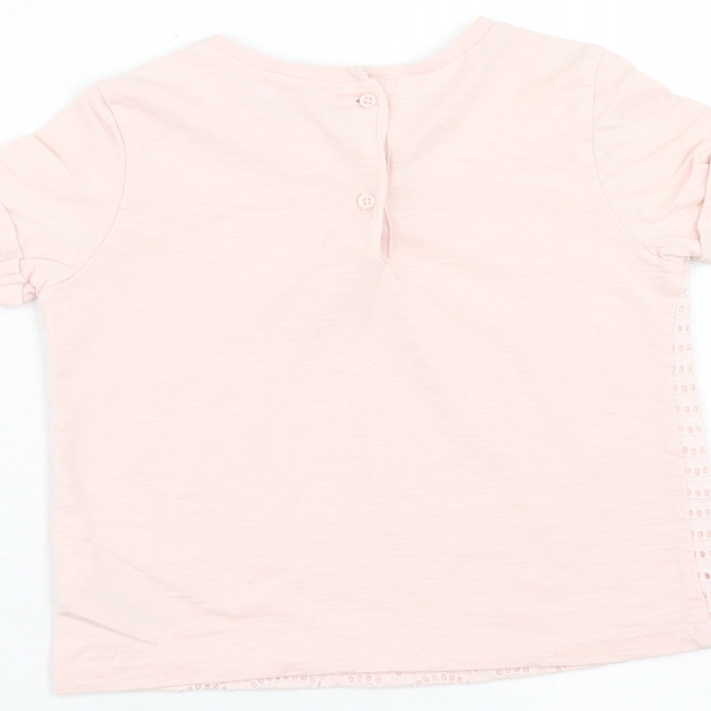 NEXT Girls Pink Cotton Basic T-Shirt Size 3-4 Years Round Neck Button