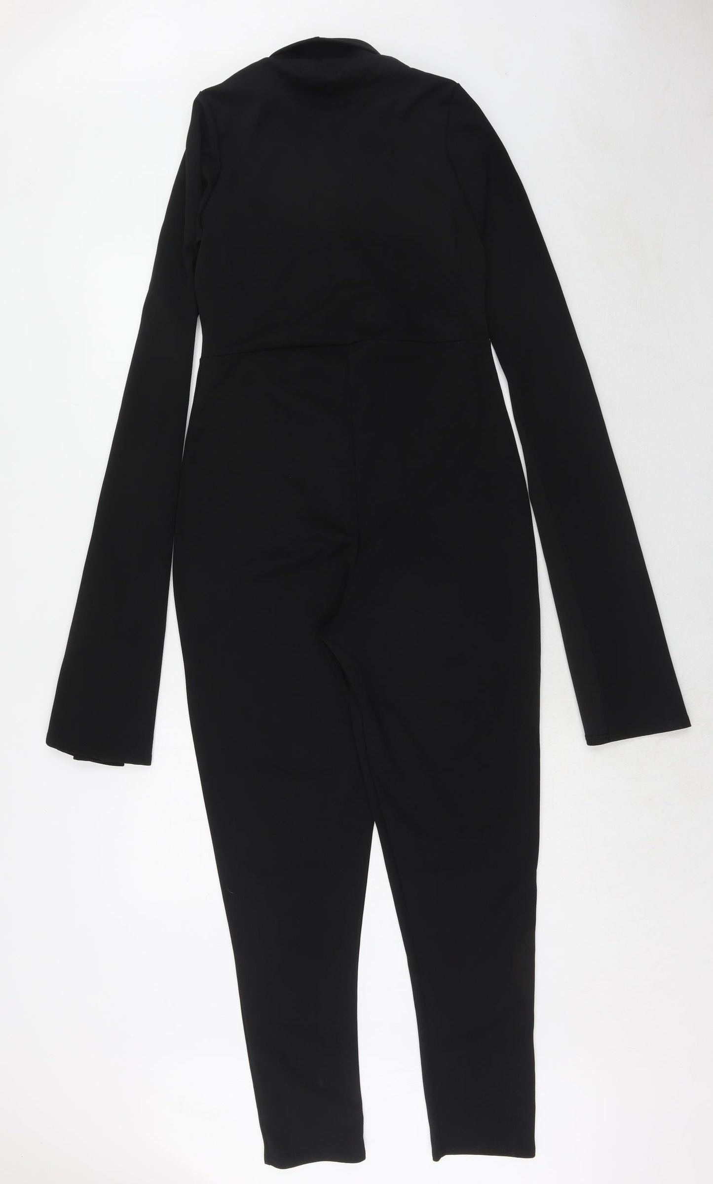 Boohoo Womens Black Polyester Jumpsuit One-Piece Size 16 Pullover - Wrap Front Detail