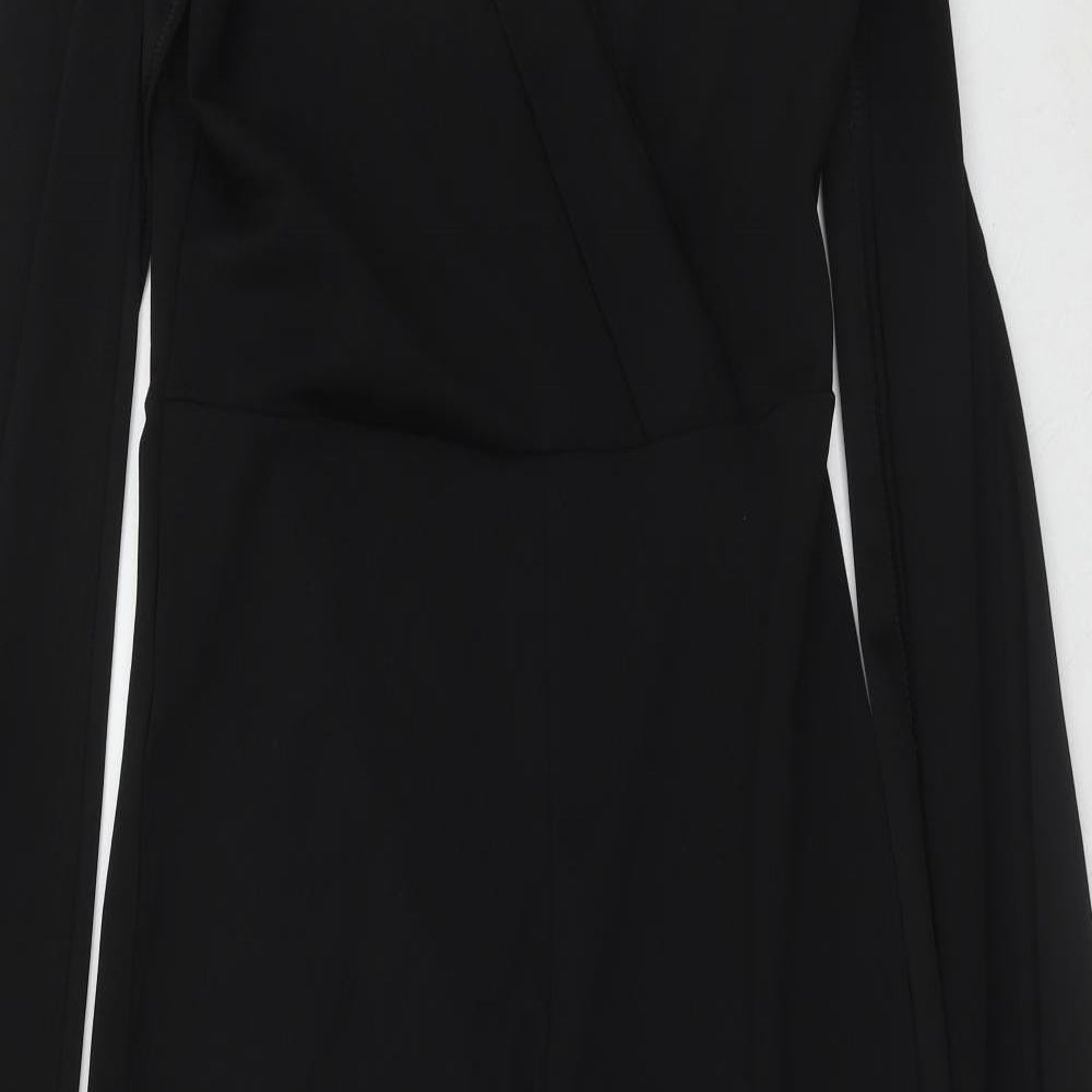 Boohoo Womens Black Polyester Jumpsuit One-Piece Size 16 Pullover - Wrap Front Detail