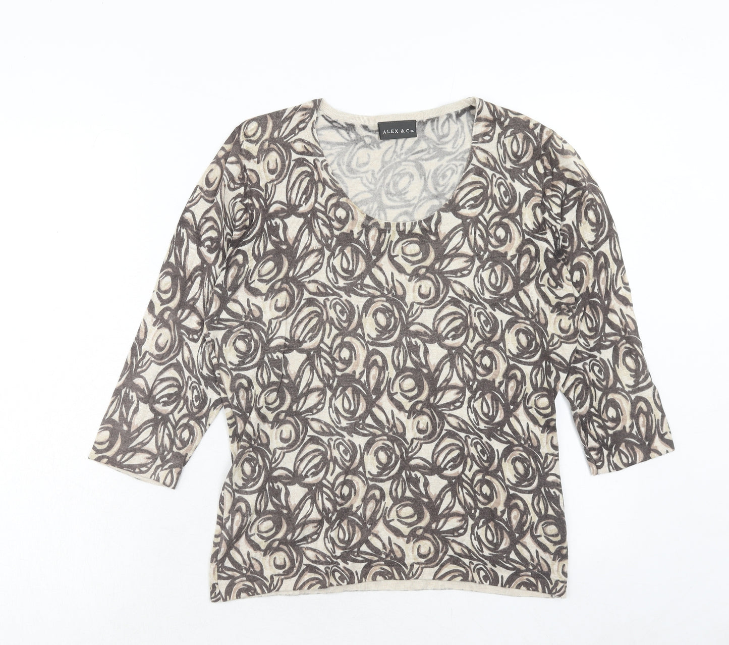 Alex & Co. Womens Brown Round Neck Geometric Viscose Pullover Jumper Size 12