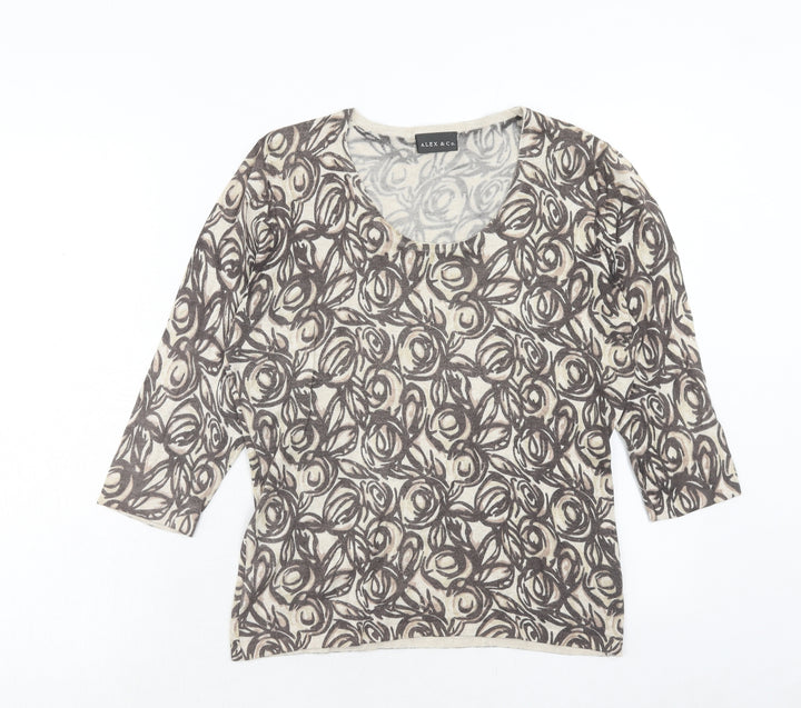 Alex & Co. Womens Brown Round Neck Geometric Viscose Pullover Jumper Size 12