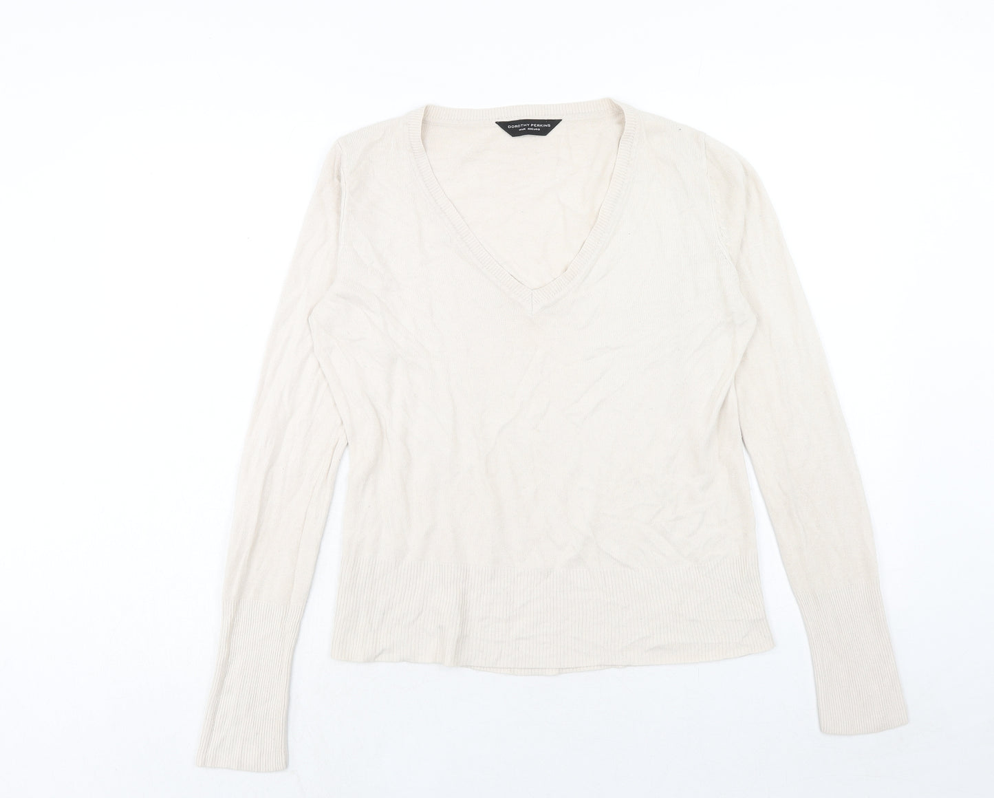 Dorothy Perkins Womens Ivory V-Neck Acrylic Pullover Jumper Size 14