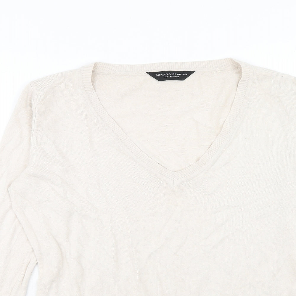 Dorothy Perkins Womens Ivory V-Neck Acrylic Pullover Jumper Size 14