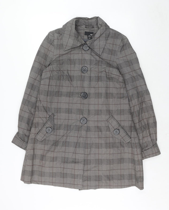 H&M Womens Grey Geometric Trench Coat Coat Size 8 Button