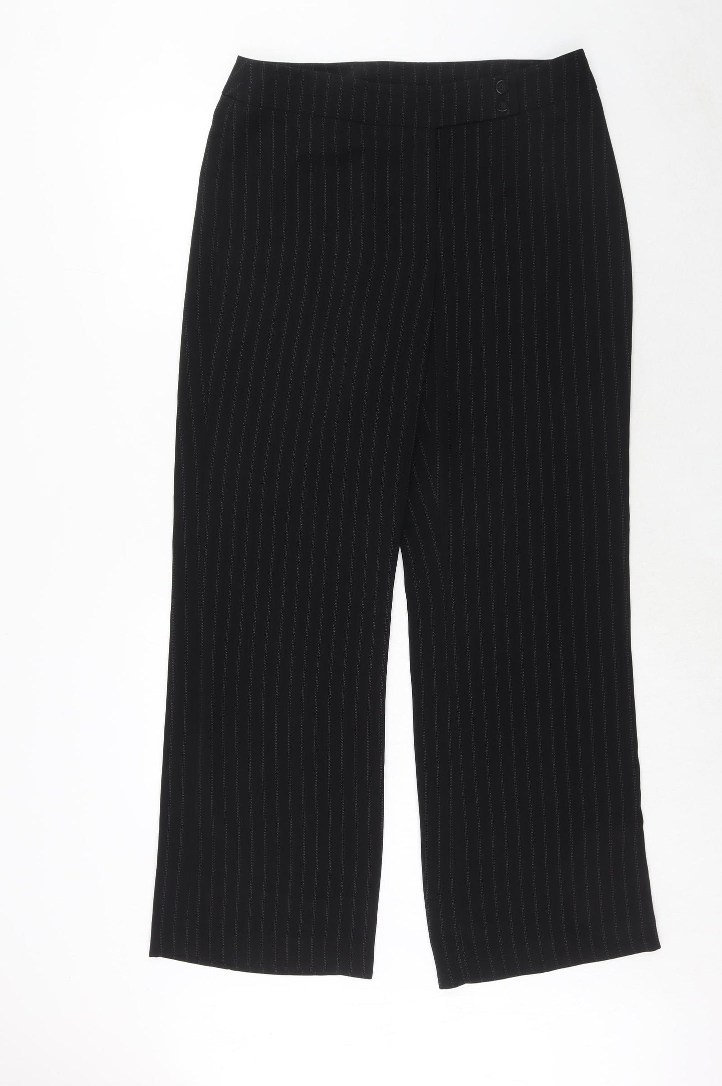 AMARANTO Womens Black Striped Polyester Dress Pants Trousers Size 14 Regular Hook & Eye