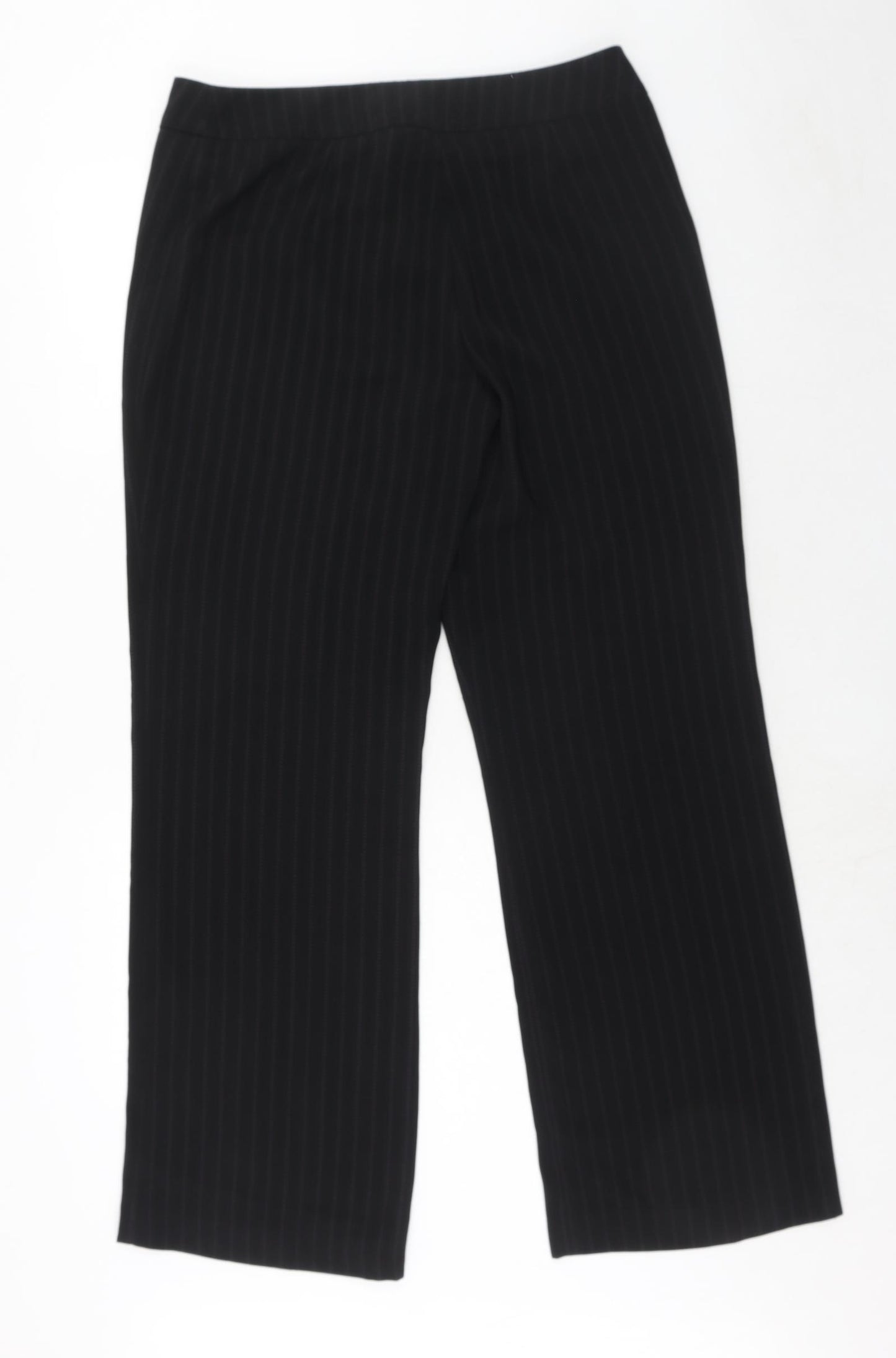 AMARANTO Womens Black Striped Polyester Dress Pants Trousers Size 14 Regular Hook & Eye
