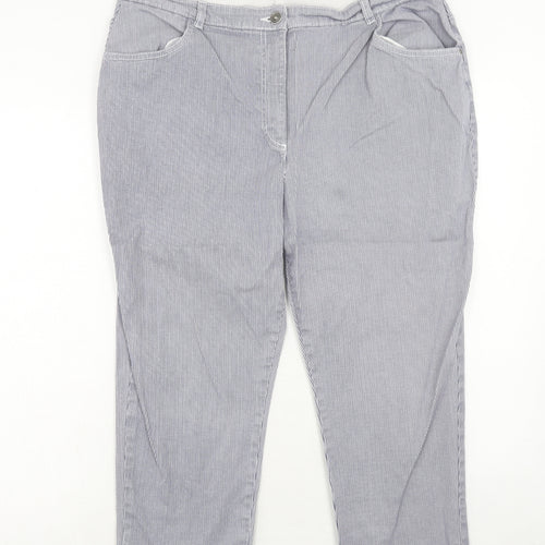 Bonmarché Womens Blue Striped Cotton Straight Jeans Size 18 Regular Zip