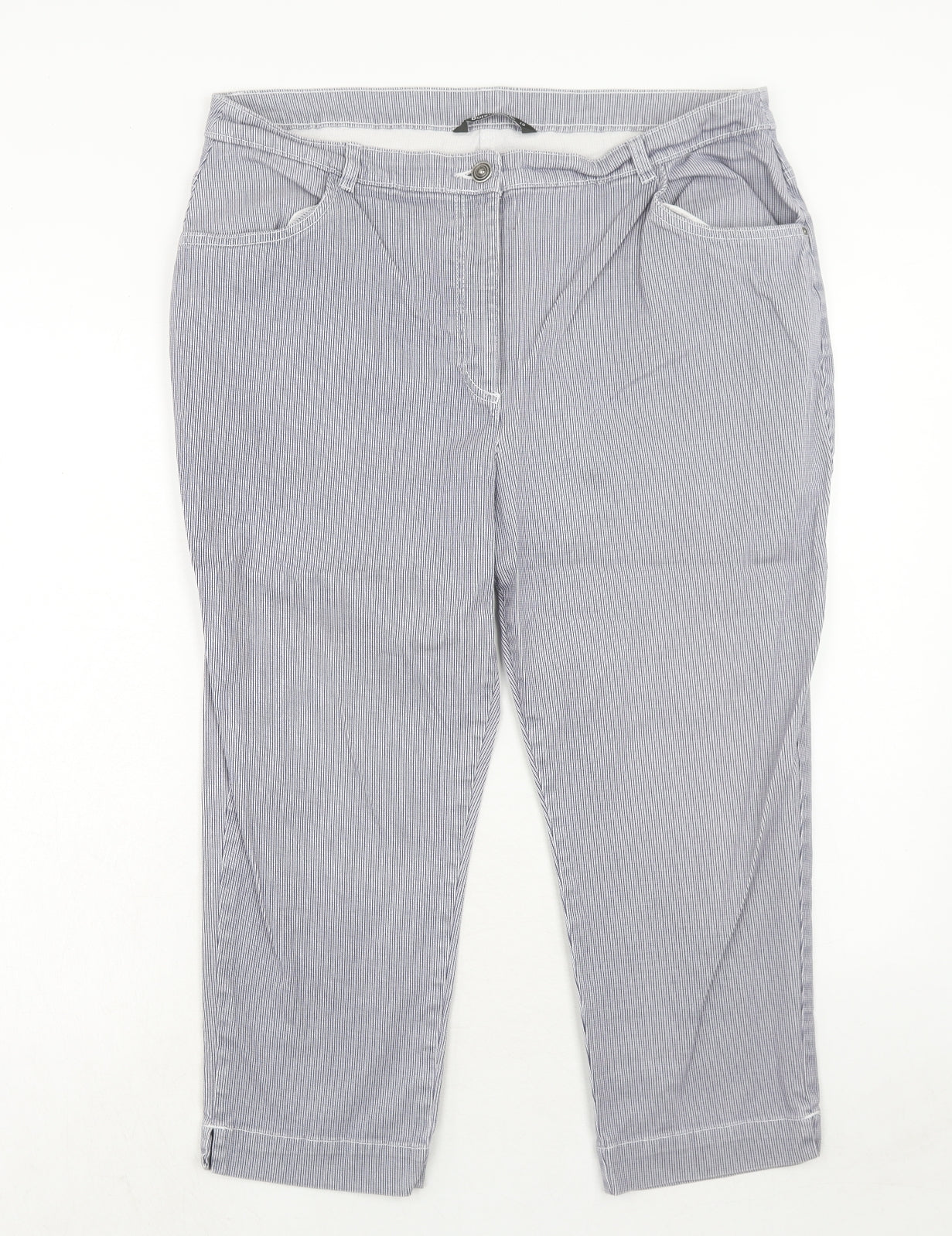 Bonmarché Womens Blue Striped Cotton Straight Jeans Size 18 Regular Zip