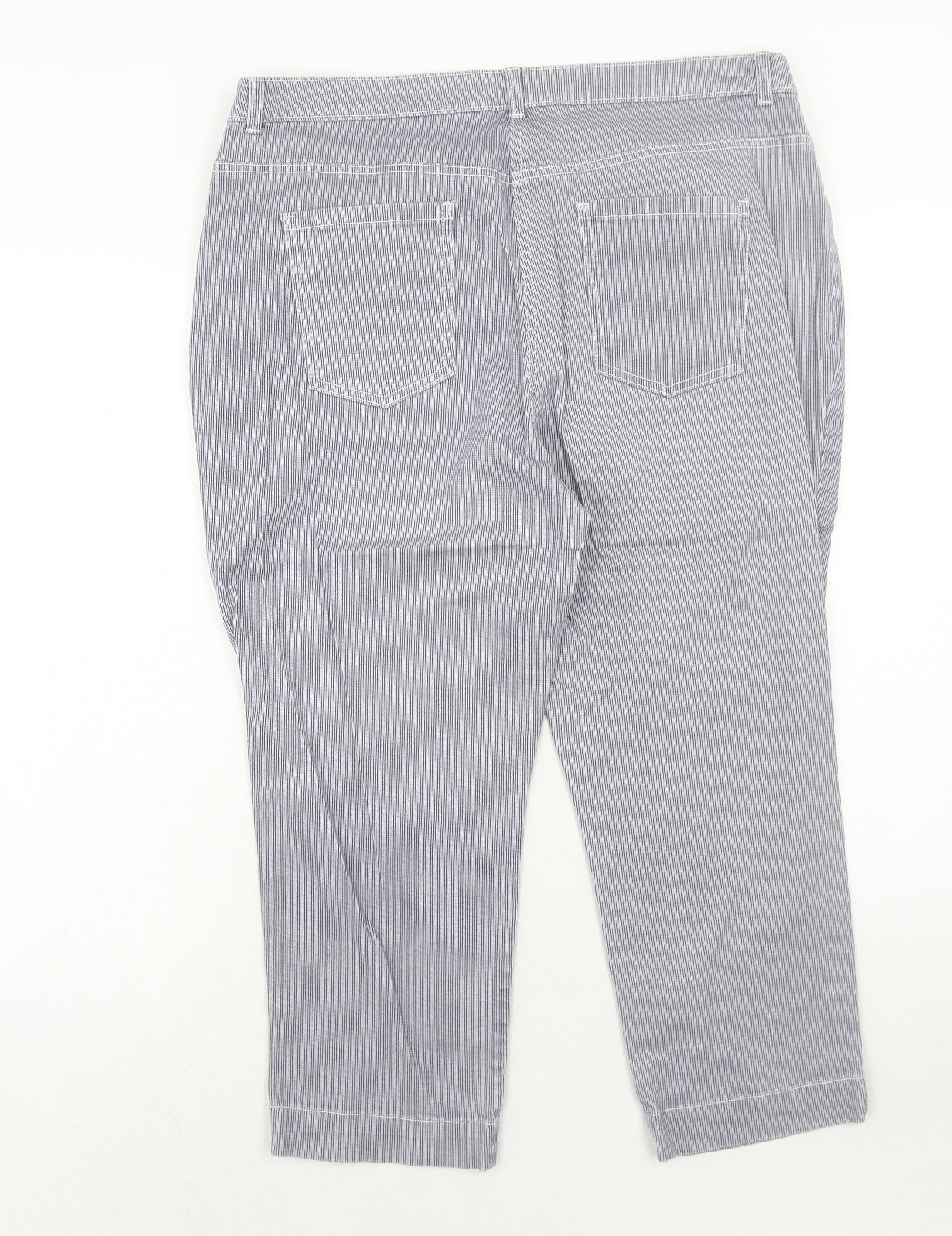 Bonmarché Womens Blue Striped Cotton Straight Jeans Size 18 Regular Zip