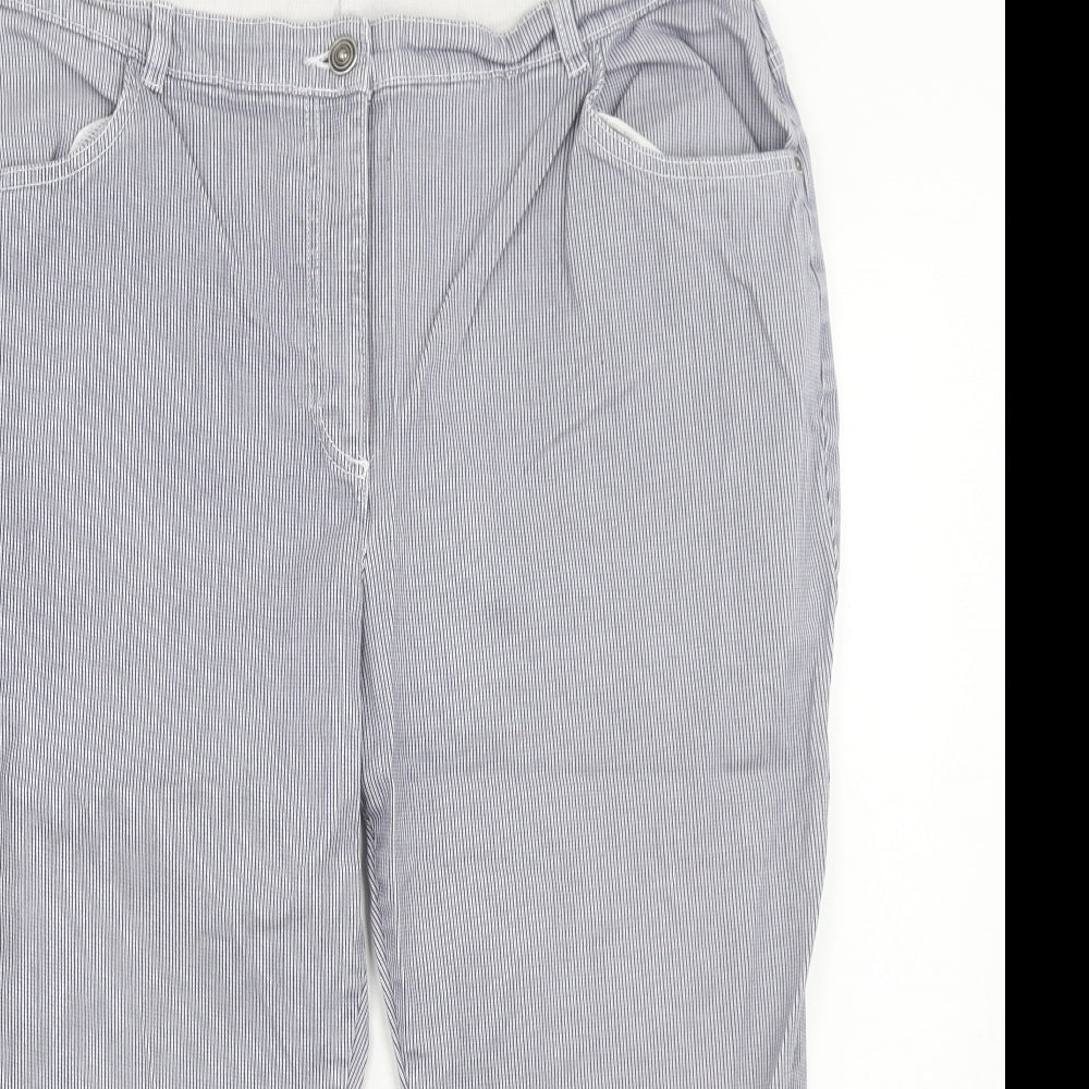 Bonmarché Womens Blue Striped Cotton Straight Jeans Size 18 Regular Zip