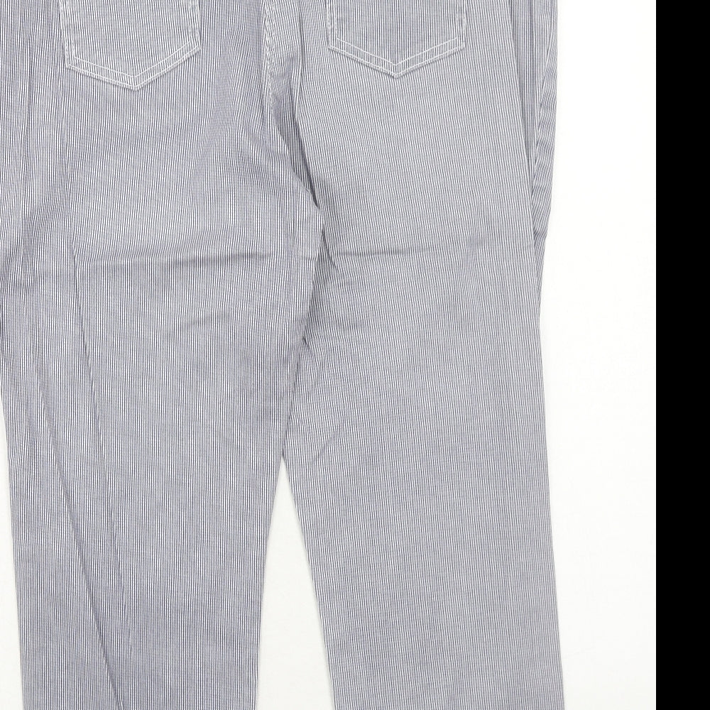 Bonmarché Womens Blue Striped Cotton Straight Jeans Size 18 Regular Zip