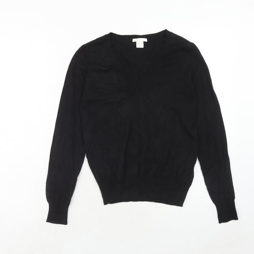 H&M Womens Black Round Neck Viscose Pullover Jumper Size XS