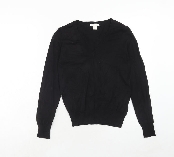 H&M Womens Black Round Neck Viscose Pullover Jumper Size XS