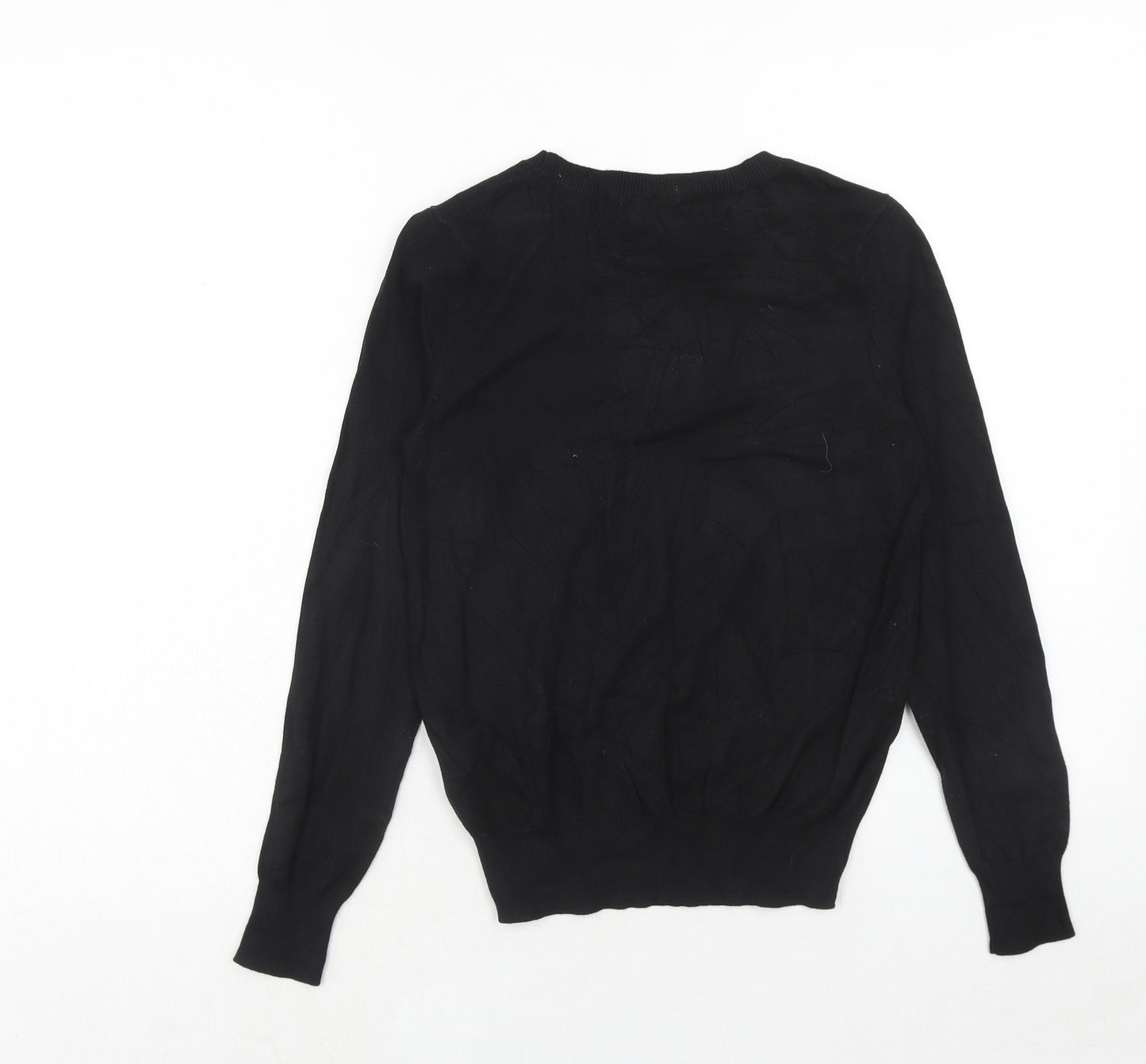 H&M Womens Black Round Neck Viscose Pullover Jumper Size XS
