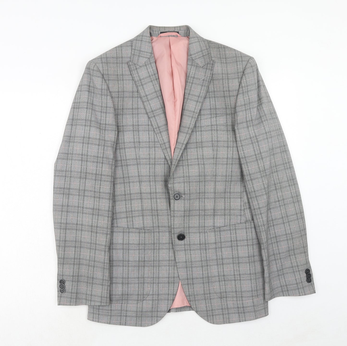 Marks and Spencer Mens Grey Plaid Polyester Jacket Suit Jacket Size 36 Regular