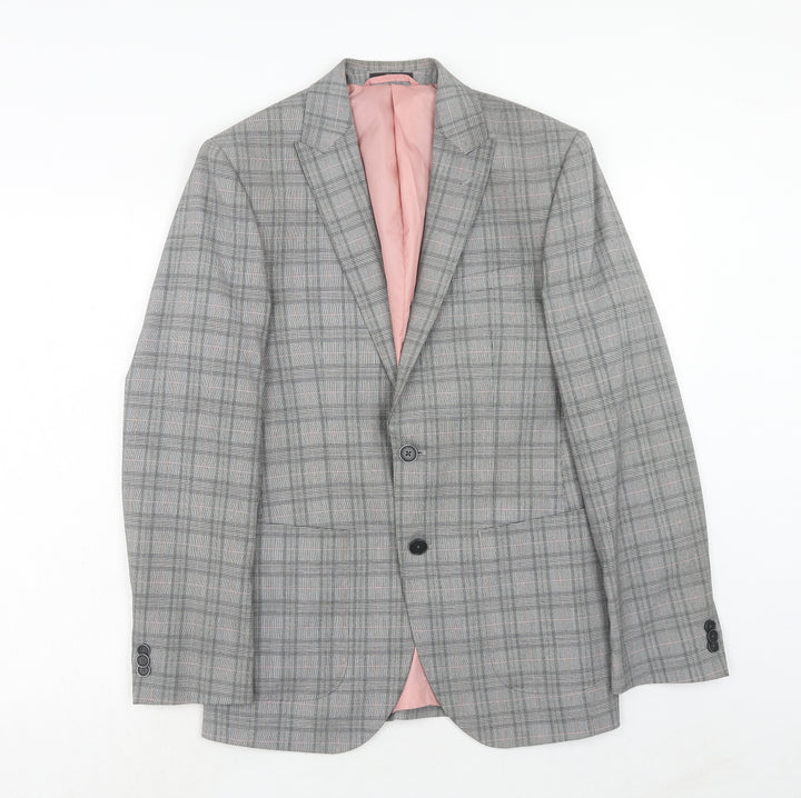 Marks and Spencer Mens Grey Plaid Polyester Jacket Suit Jacket Size 36 Regular