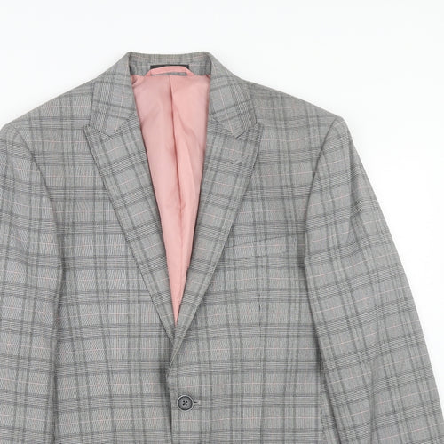 Marks and Spencer Mens Grey Plaid Polyester Jacket Suit Jacket Size 36 Regular