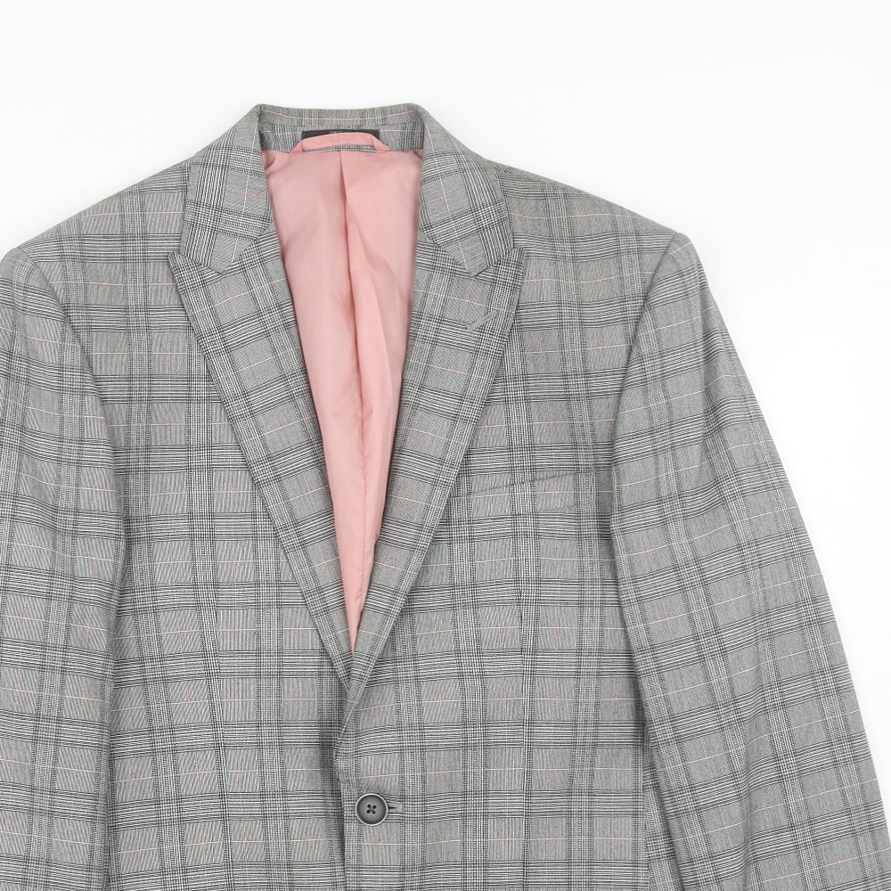 Marks and Spencer Mens Grey Plaid Polyester Jacket Suit Jacket Size 36 Regular