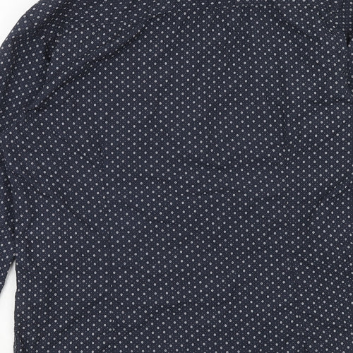 Retro Fire Mens Blue Polka Dot Polyester Button-Up Size L Collared Button