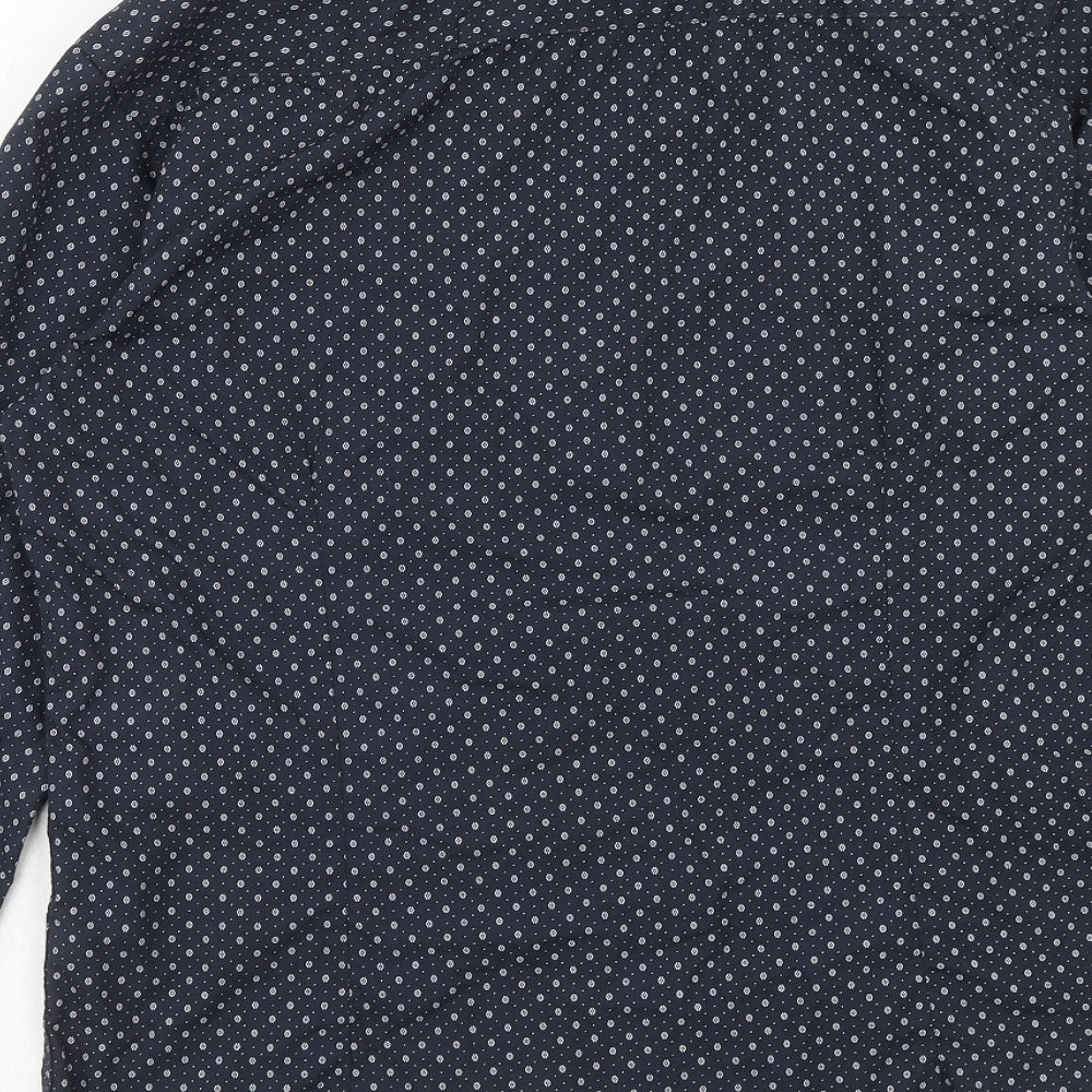 Retro Fire Mens Blue Polka Dot Polyester Button-Up Size L Collared Button