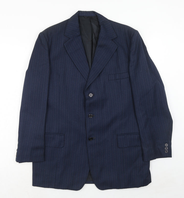 Cyril Freeman Mens Blue Striped Polyester Jacket Suit Jacket Size 38 Regular